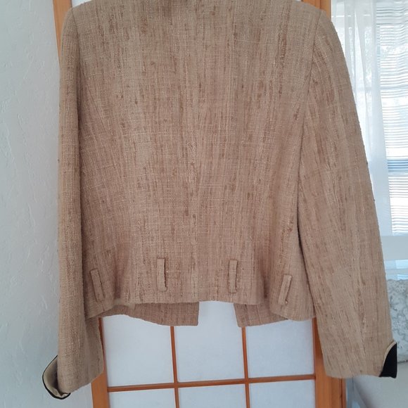 GOLD RAW SILK JACKET John Galliano Designer Tweed Black Velvet Cuffs BLAZER - Picture 7 of 7